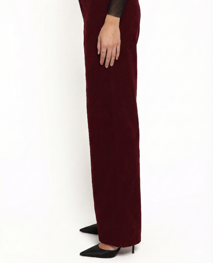 Women's High-Rise Straight Leg Corduroy Pants in Berry