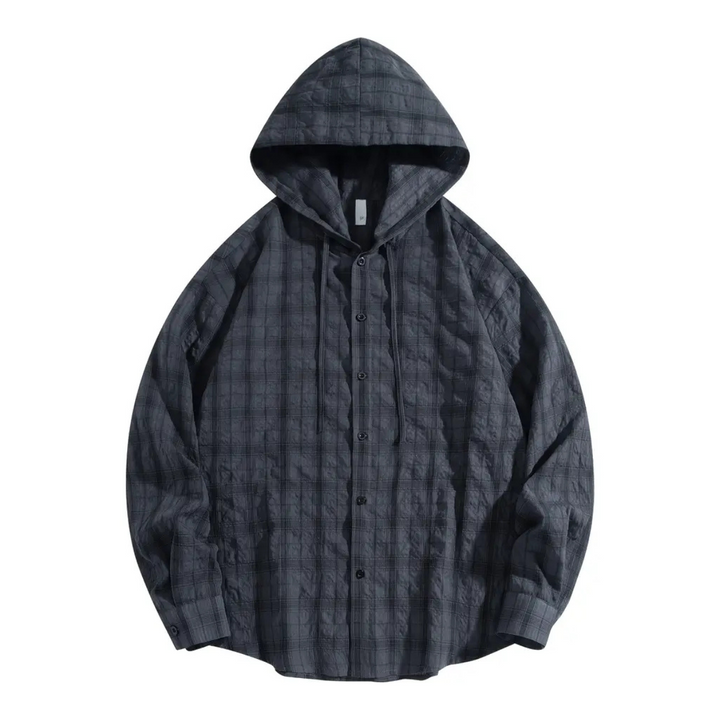 Men's Hooded Plaid Shirt - Stylish and Comfortable Dark Gray