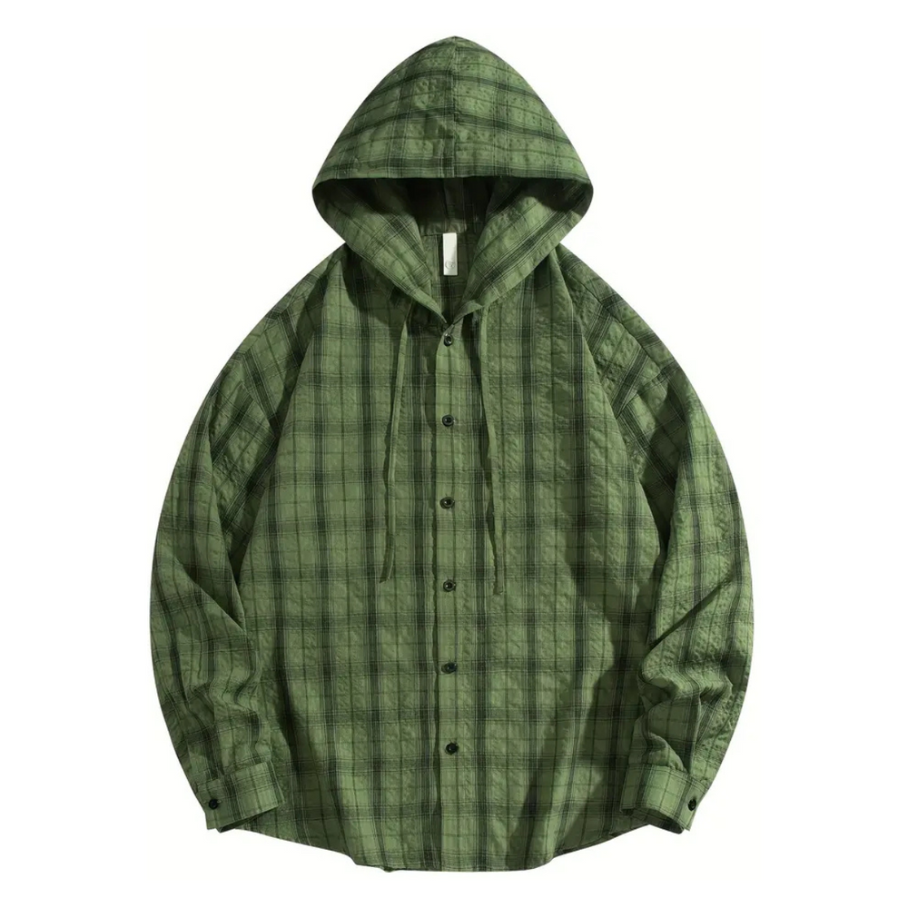 Men's Hooded Plaid Shirt - Stylish and Comfortable Green