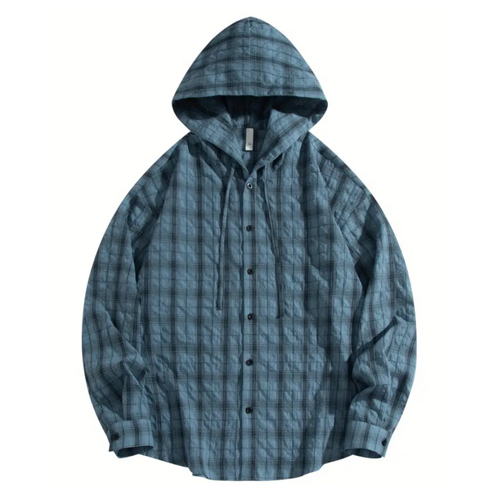 Men's Hooded Plaid Shirt - Stylish and Comfortable Blue