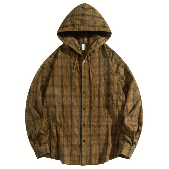 Men's Hooded Plaid Shirt - Stylish and Comfortable Brown