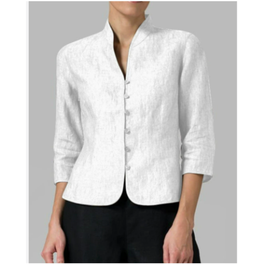 Women’s Stand-Up Collar Button-Up Blouse White