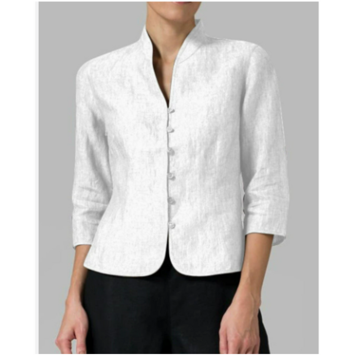Women’s Stand-Up Collar Button-Up Blouse White
