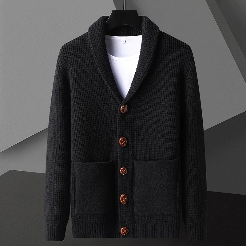 Men's Regular Fit Shawl Collar Cardigan - Button Front Design Black