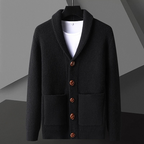 Men's Regular Fit Shawl Collar Cardigan - Button Front Design Black