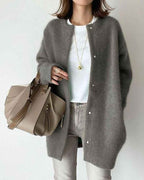Women's Oversized Cardigan – Soft Knit Fabric – Button Closure – Cozy Layering Essential Grey One Size