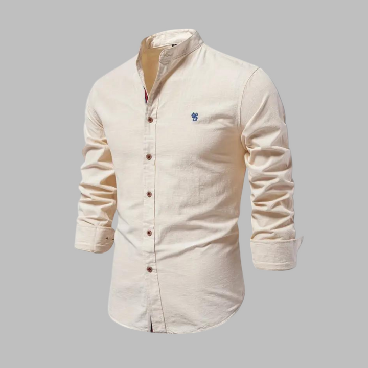 Men's Stylish Long-Sleeve Polo Shirt Beige