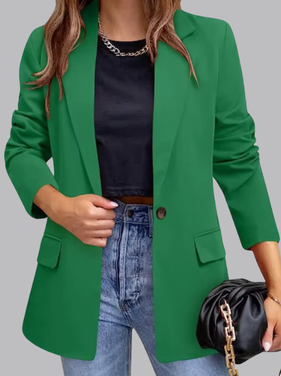 Women's Tailored Blazer - Single-Button Closure, Classic Lapels, Flap Pockets