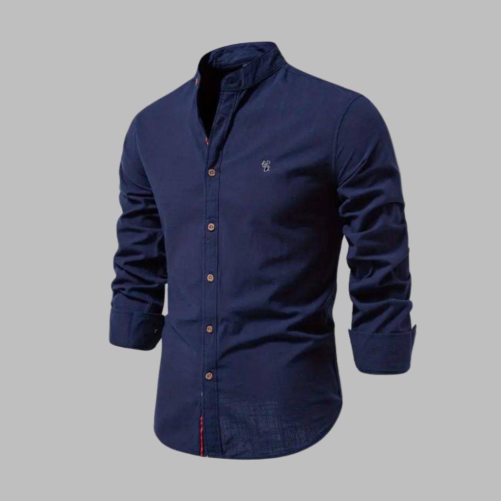 Men's Stylish Long-Sleeve Polo Shirt Navy Blue