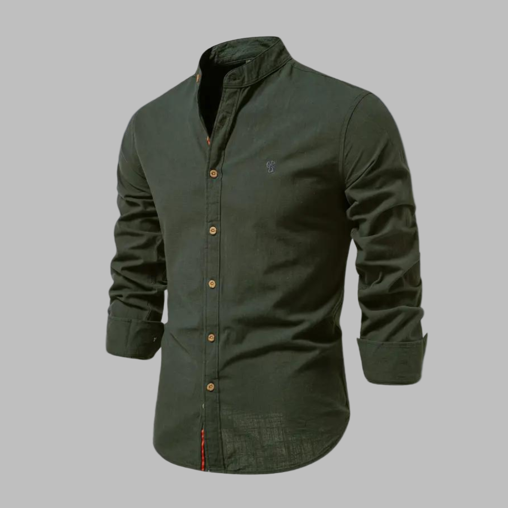 Men's Stylish Long-Sleeve Polo Shirt Dark Green