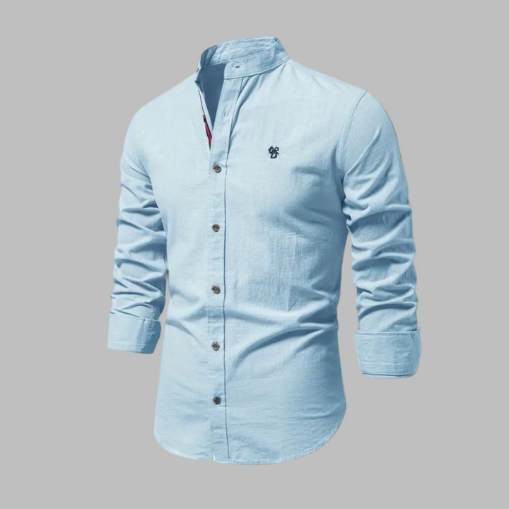 Men's Stylish Long-Sleeve Polo Shirt Light Blue
