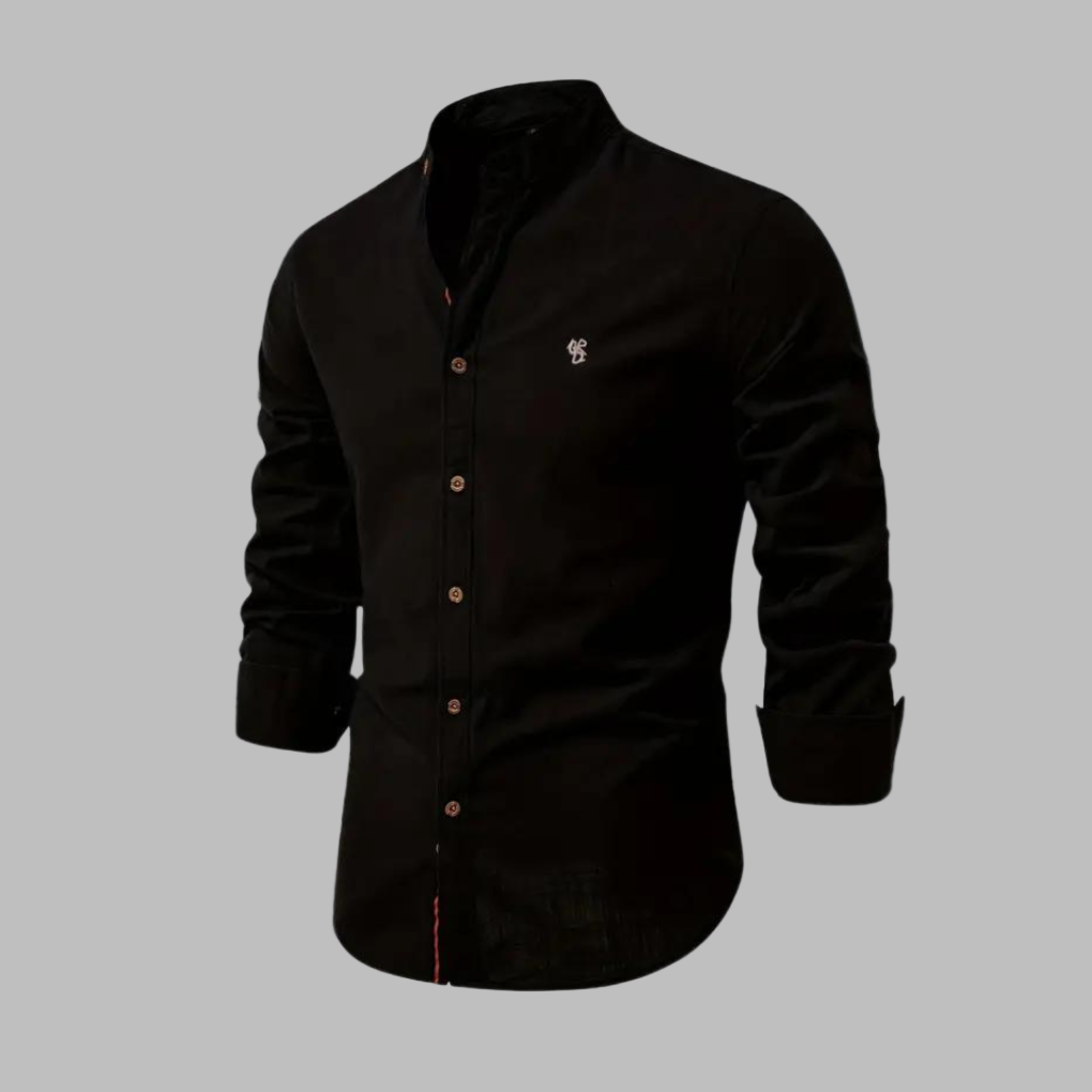 Men's Stylish Long-Sleeve Polo Shirt Black