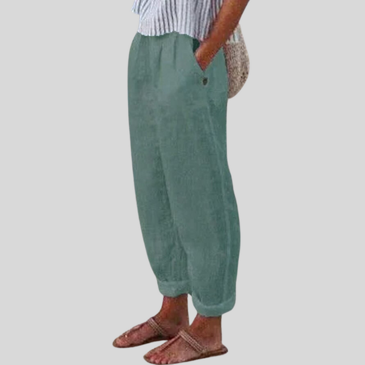 Women's Folded Hem Linen Trousers