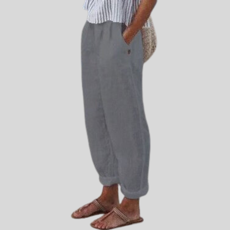Women's Folded Hem Linen Trousers Gray