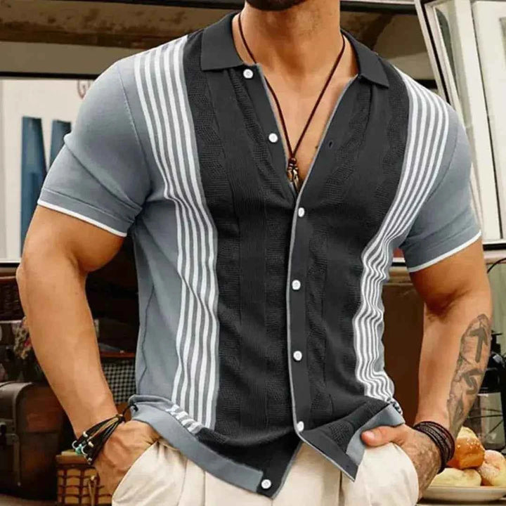 Men's Casual Urban Striped Shirt Graphite Gray and Jet Black