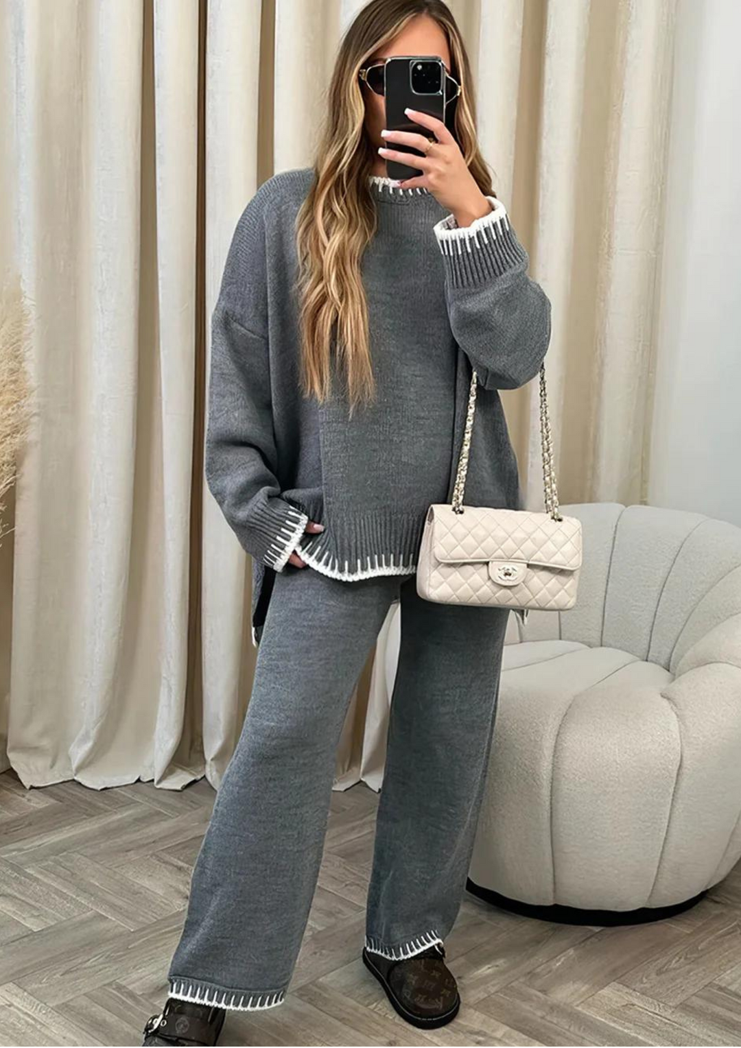Women's Stylish Two-Piece Warm Set Grey