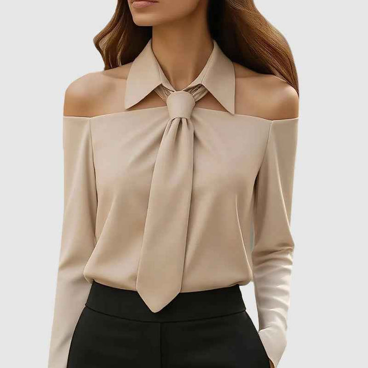 Women's Off-Shoulder Tie-Neck Long Sleeve Blouse