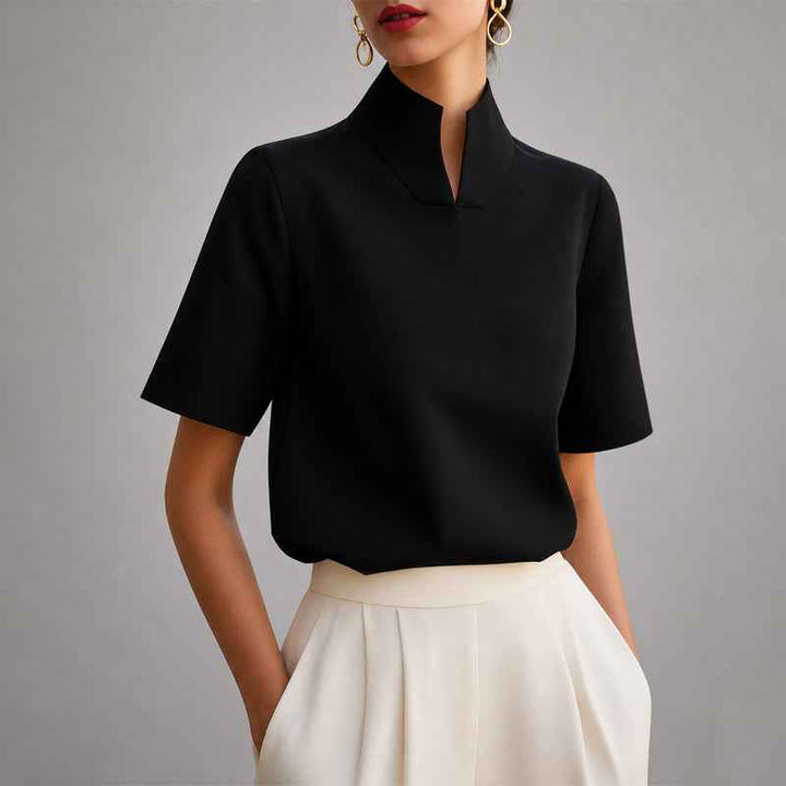 Women's Structured V-Cut Mock Neck Top