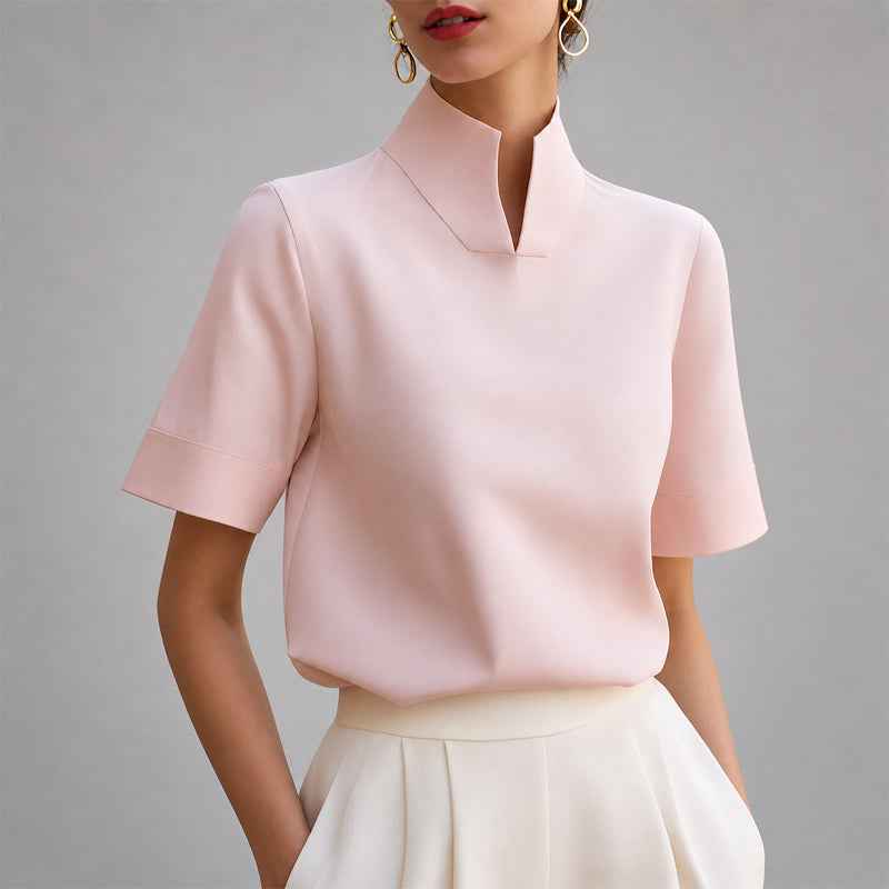 Women's Structured V-Cut Mock Neck Top