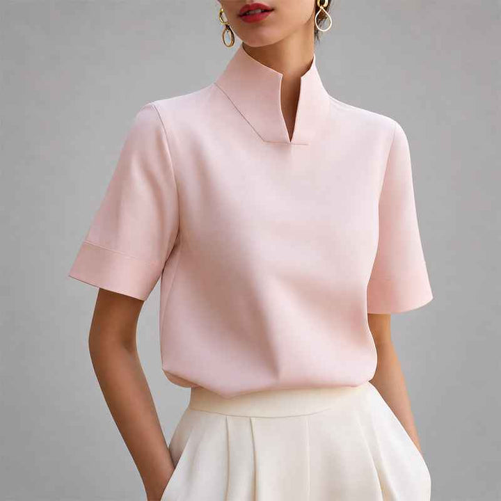 Women's Structured V-Cut Mock Neck Top