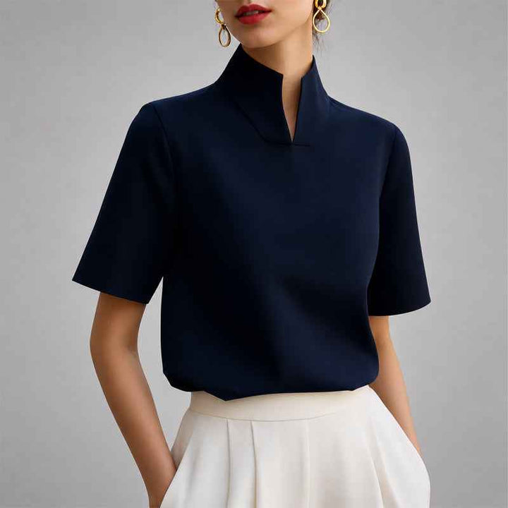 Women's Structured V-Cut Mock Neck Top