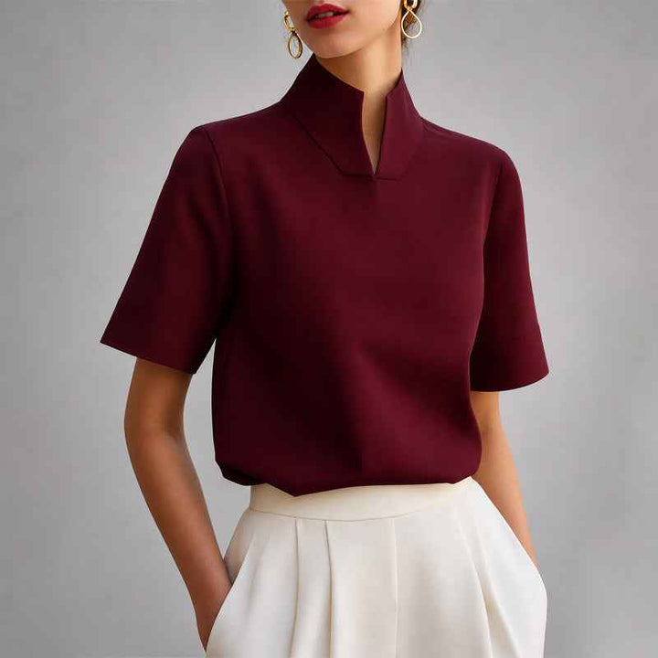 Women's Structured V-Cut Mock Neck Top