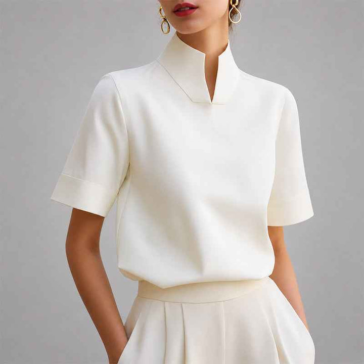 Women's Structured V-Cut Mock Neck Top