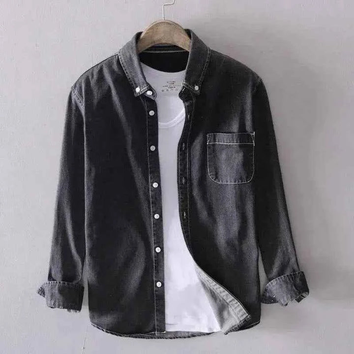 Men's Pure Cotton Denim Long-Sleeve Shirt Black