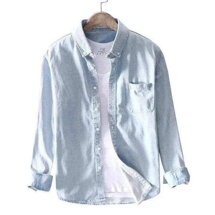 Men's Pure Cotton Denim Long-Sleeve Shirt Sky Blue