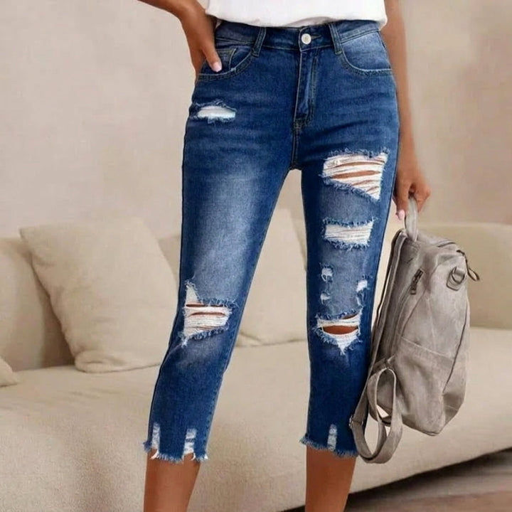 Women's Distressed Skinny Capri Jeans Dark Blue