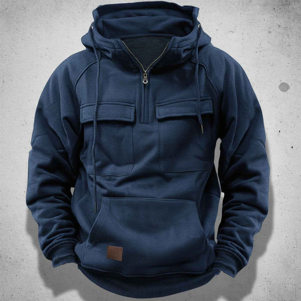 Men's Quarter-Zip Hoodie | Cozy Pullover with Zip Neck Navy Blue