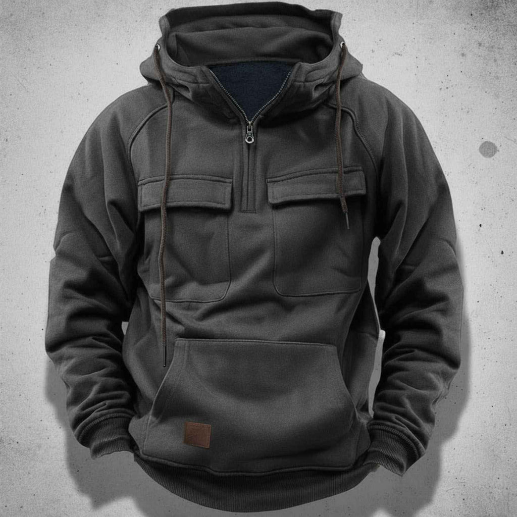Men's Quarter-Zip Hoodie | Cozy Pullover with Zip Neck Dark Gray