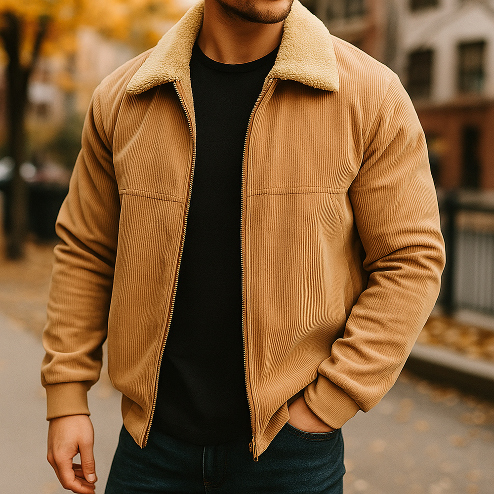 Velvet Fleece Jacket for Men- Cozy and Warm Camel