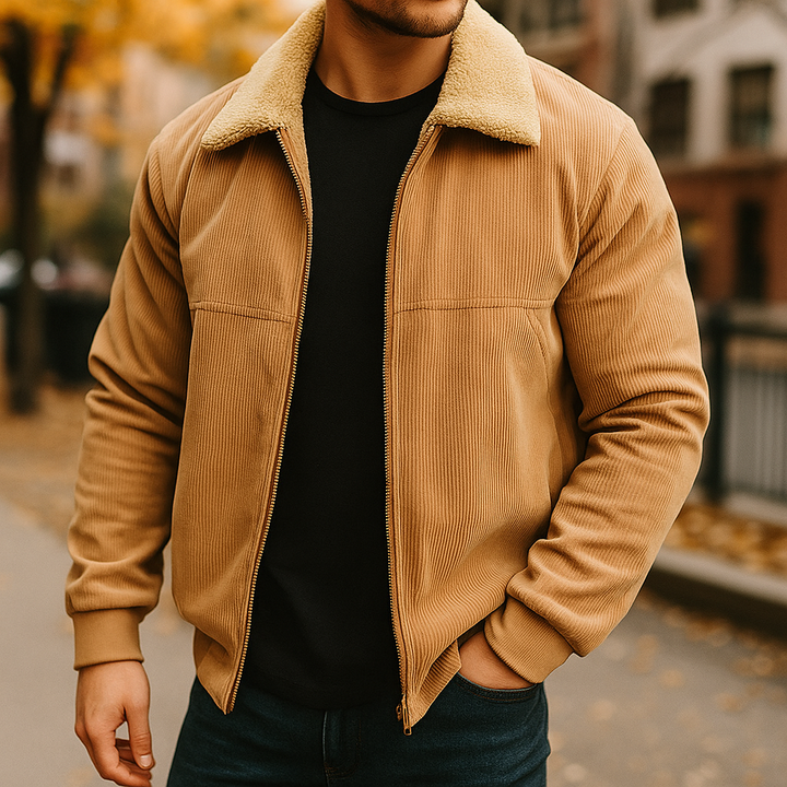 Velvet Fleece Jacket for Men- Cozy and Warm Camel