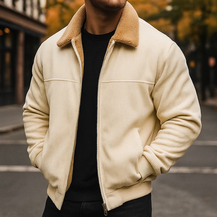 Velvet Fleece Jacket for Men- Cozy and Warm Cream