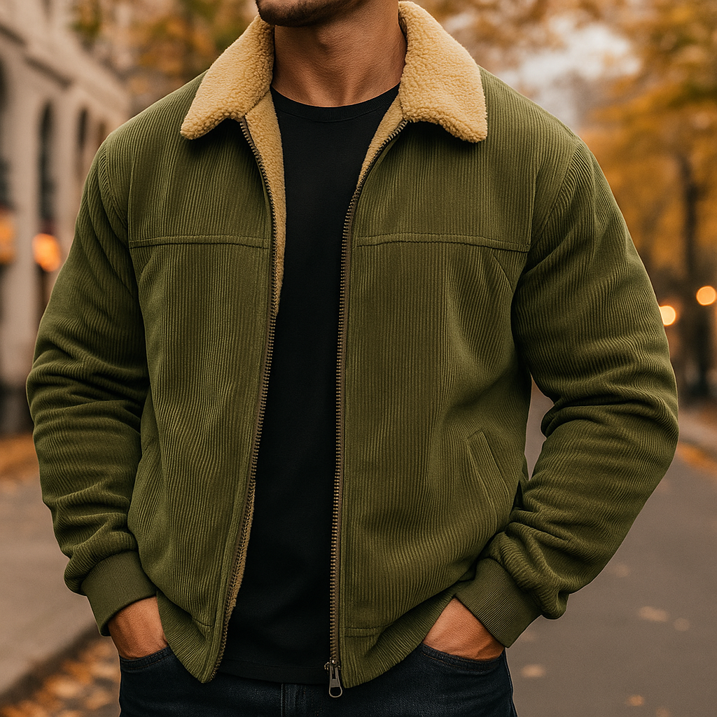 Velvet Fleece Jacket for Men- Cozy and Warm Khaki