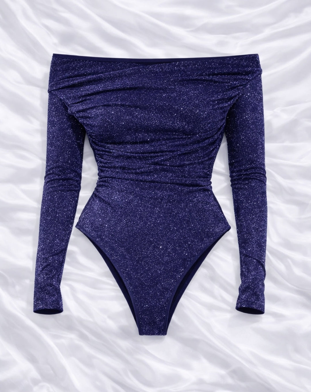 Dora | Women's Stylish Metallic Knit Bodysuit with Long Sleeves Blue