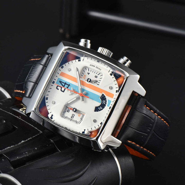 Vintage-Inspired Leather Sport Watch Silver White