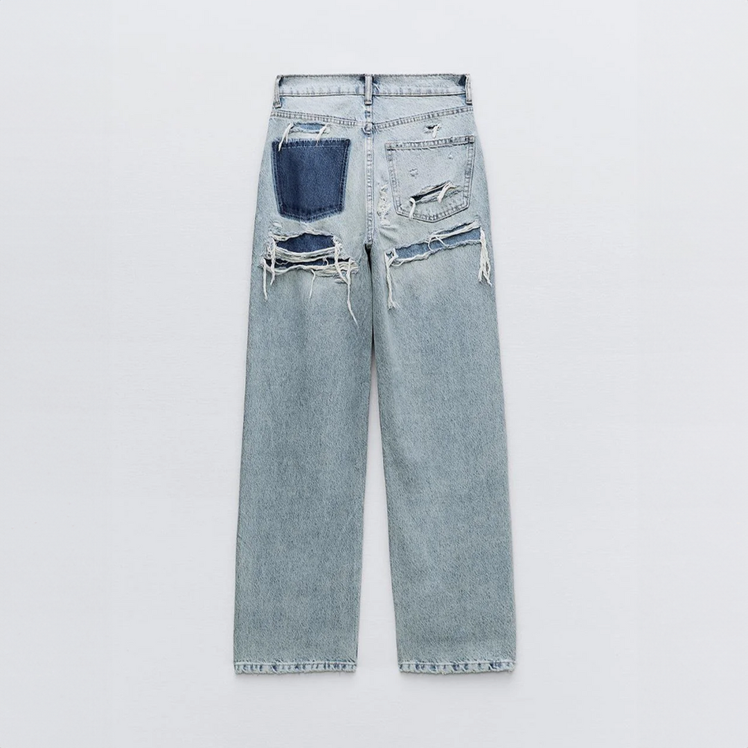 Burgina | Women's Vintage Ripped Jeans with Unique Patchwork Design