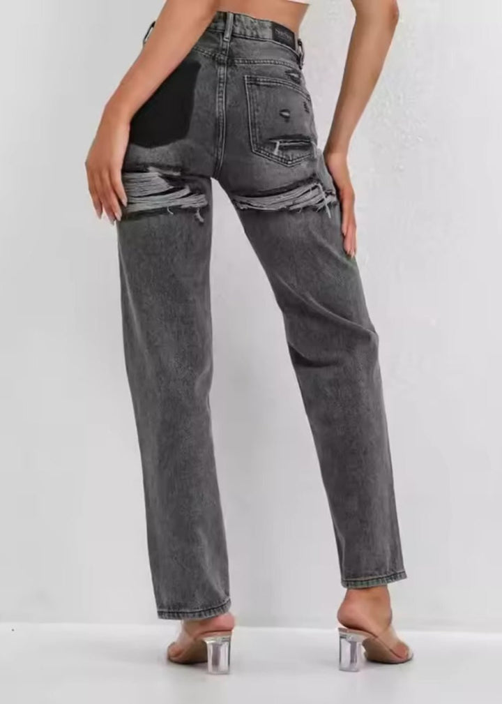 Burgina | Women's Vintage Ripped Jeans with Unique Patchwork Design