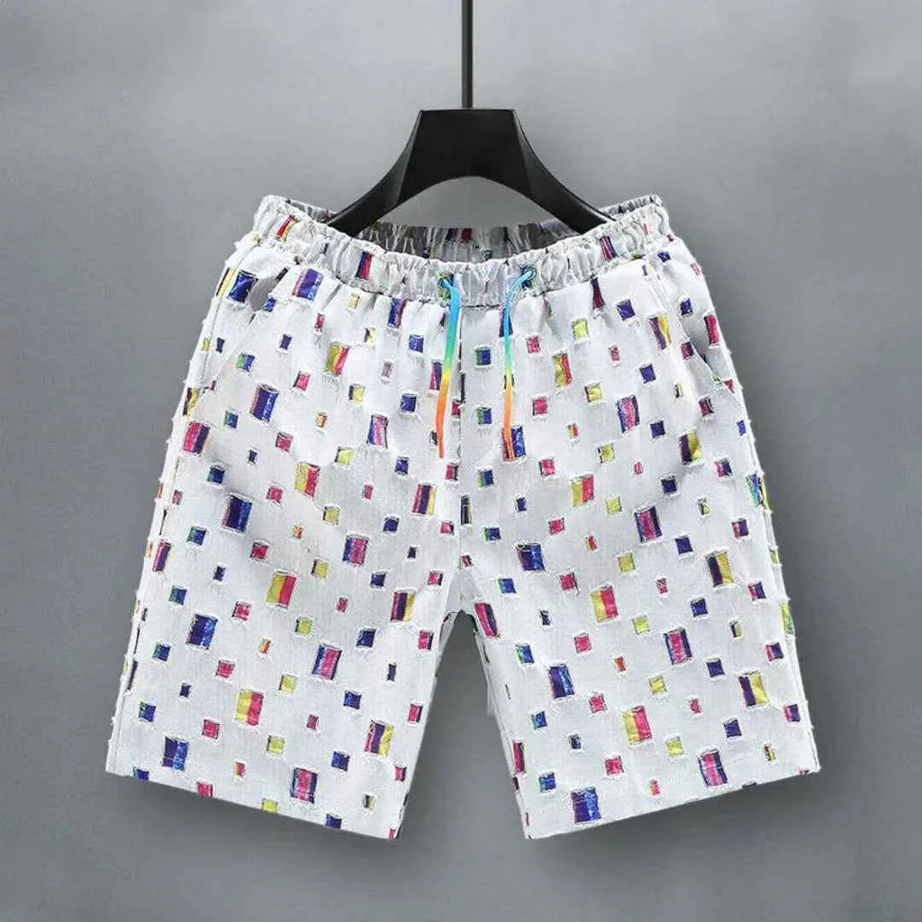 Men's Reflective Grid Denim Shorts White