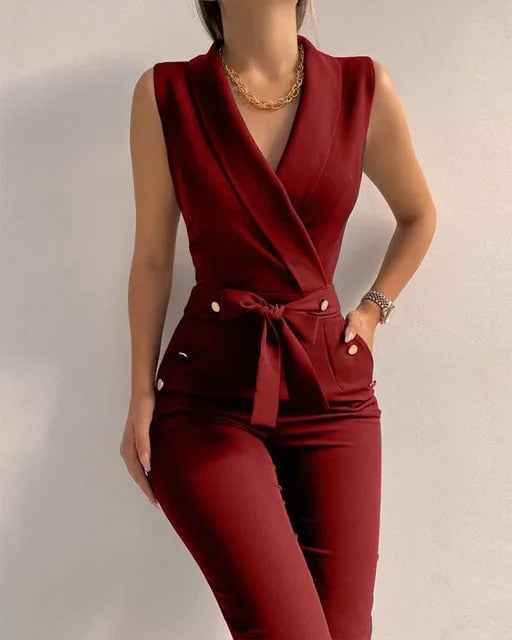 Women's Luxury Jumpsuit - Elegant and Stylish Design Dark Red