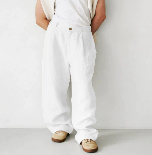 Men's Comfortable Cotton Trousers – Relaxed Fit – Full Length Off-white