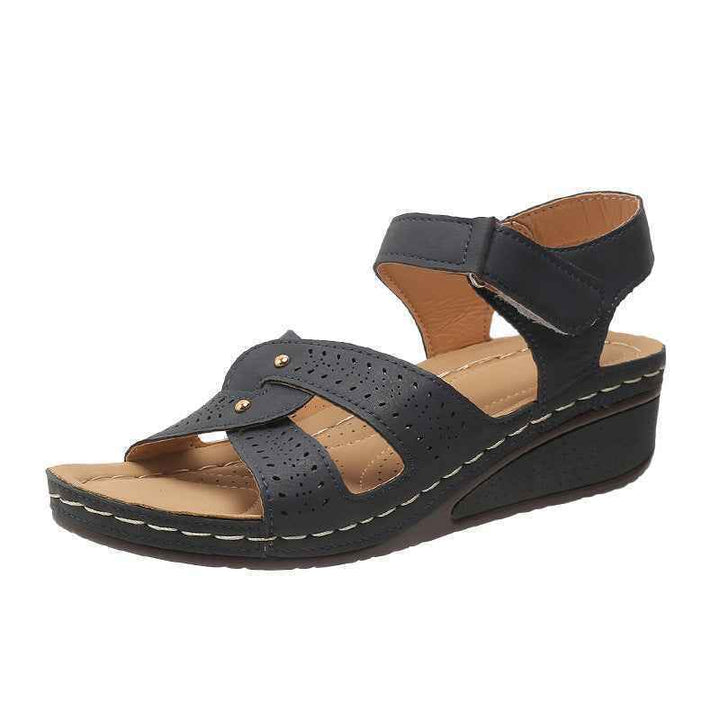 Wedge Heels Sandals Summer Shoes With Velcro Roman Shoes Blue