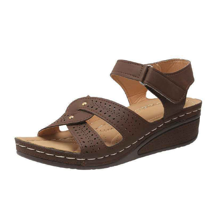 Wedge Heels Sandals Summer Shoes With Velcro Roman Shoes Coffee