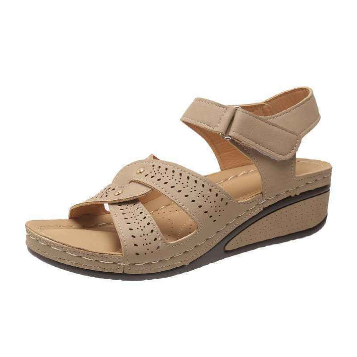 Wedge Heels Sandals Summer Shoes With Velcro Roman Shoes Offwhite