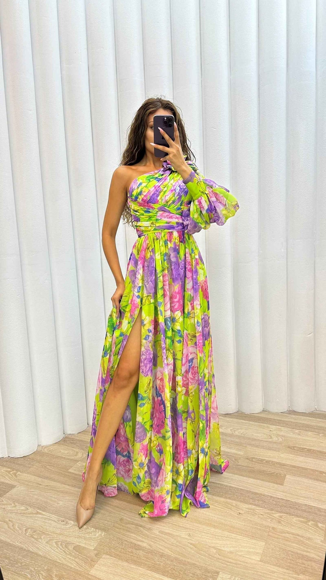 Whitney | Elegant Flowy Shoulder Dress for Summer Events Yellow