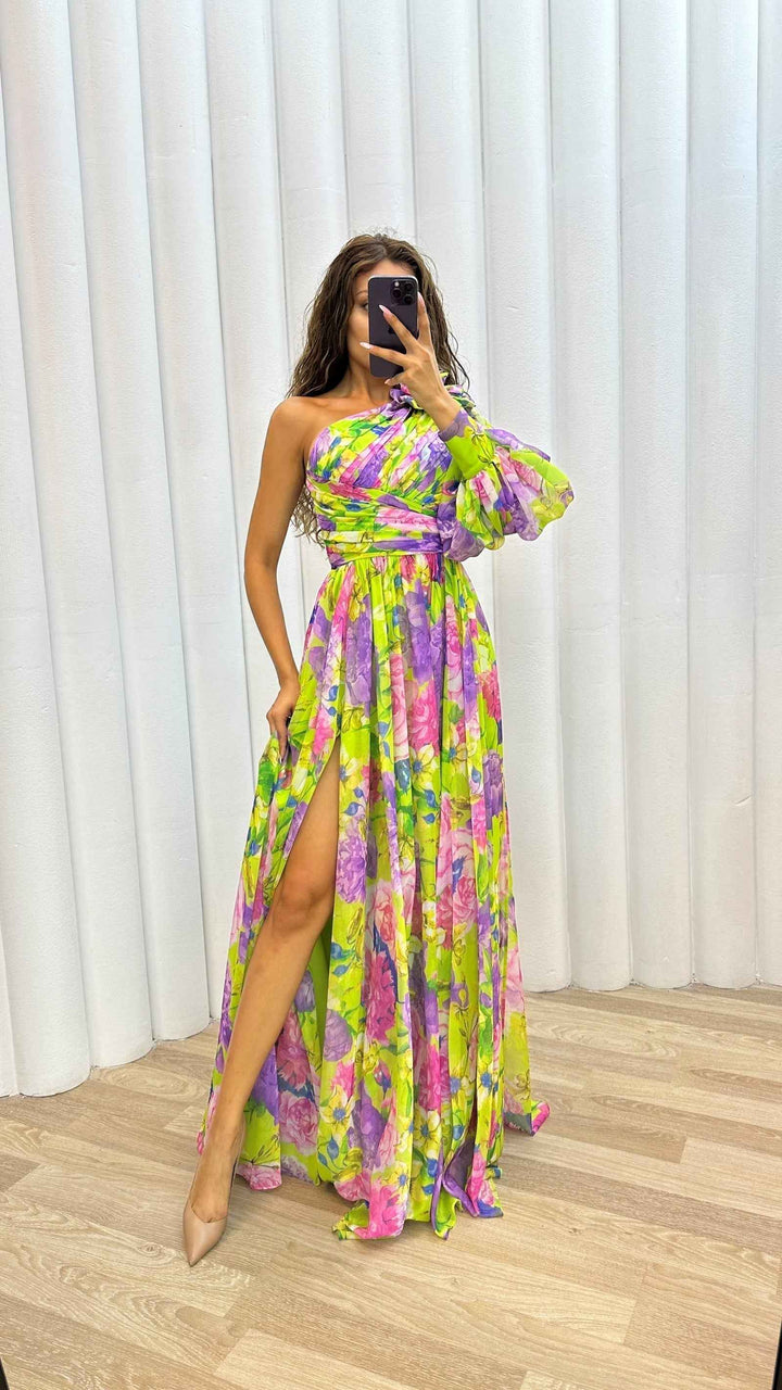 Whitney | Elegant Flowy Shoulder Dress for Summer Events Yellow