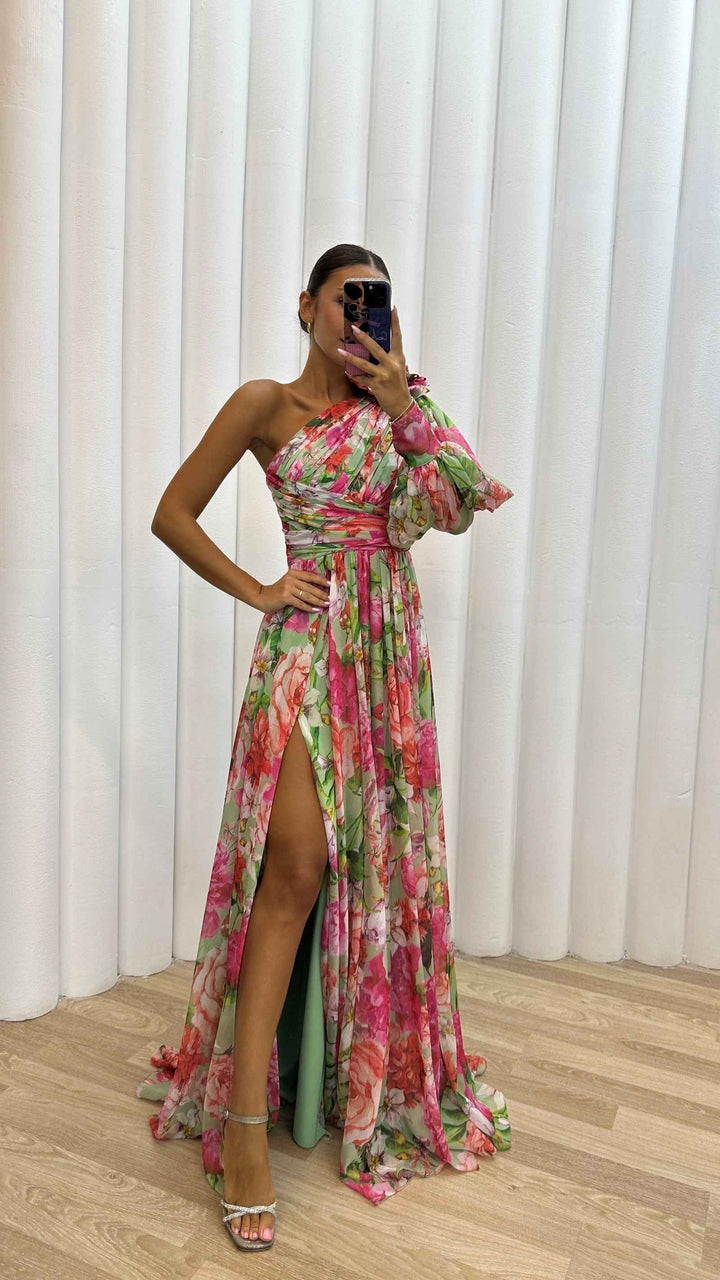 Whitney | Elegant Flowy Shoulder Dress for Summer Events Pink