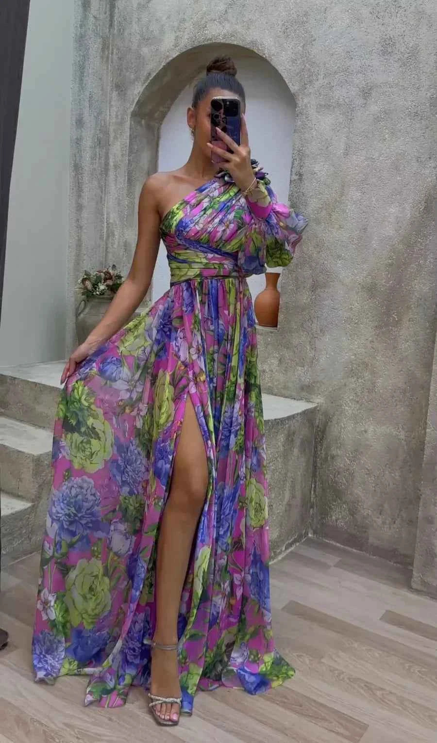 Whitney | Elegant Flowy Shoulder Dress for Summer Events Purple